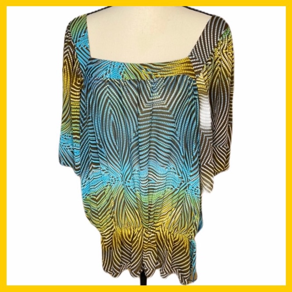 Unique Spectrum Geo Pattern Square Neck Blouse Xl - image 1